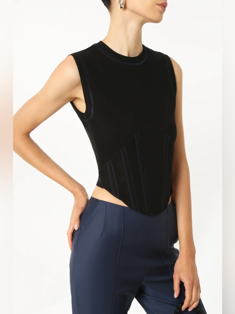 Dion Lee Sleeveless Black Sculpted Corset Panel Women's Tank Top